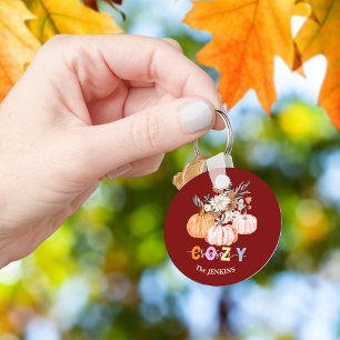 Chaveiro Cozy Season Harvest Blooms Personalize Name