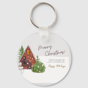 Chaveiro Cozy Winter Cabin & Snowman Natal da Aquarela