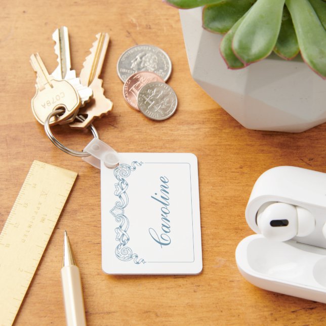 Chaveiro Crachá de Fita Azul e Branco Personalizado em Mold (Mesa)