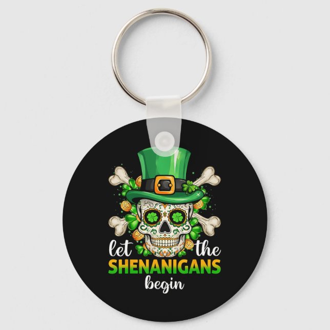 Chaveiro Cranio de Açúcar Dia de São Patrício Deixe o Shena (Frente)