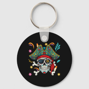 Chaveiro Cranio de Açúcar do Dia do Jolly Roger Pirata Osso