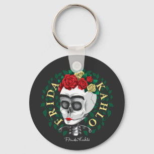 Chaveiro Crânio de Frida Kahlo   com coroa cor-de-rosa