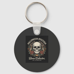 Chaveiro Crânio de Halloween Floral Osso Coletor Design_1