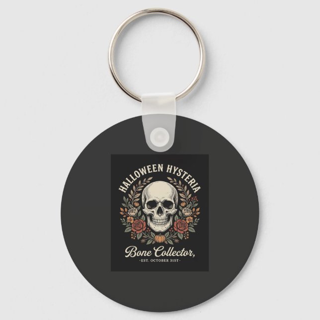 Chaveiro Crânio de Halloween Floral Osso Coletor Design_1 (Frente)