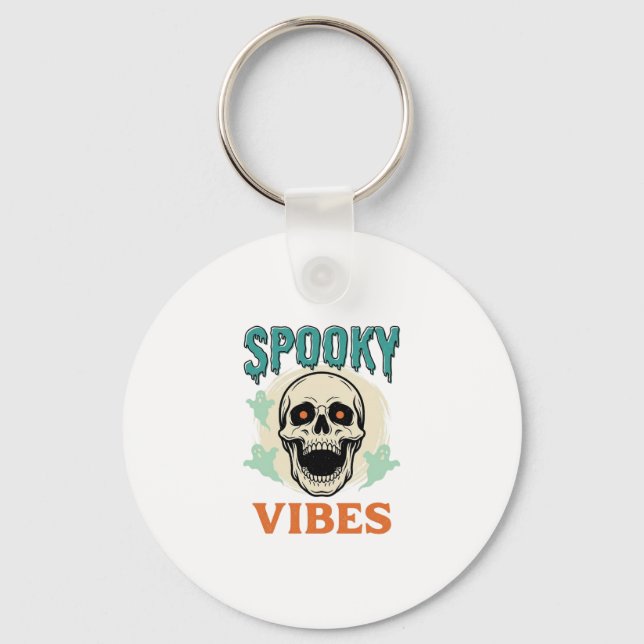 Chaveiro Crânio de Halloween Vibrações Assustadoras Horror  (Frente)
