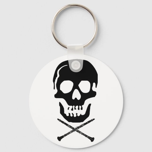 Chaveiro Crânio e clarinetes - Preto em branco (Frente)