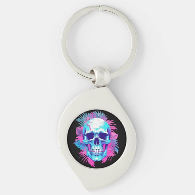 Chaveiro Cranio Floral em Estilo Vaporwave (Frente)