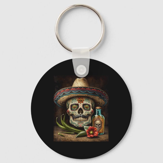 Chaveiro Crânio Mexicano Tequila Sombrero Cinco De Mayo (Frente)