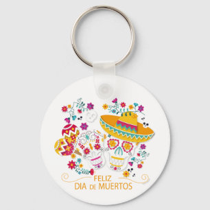 Chaveiro Crânios e flores de açúcar de festa
