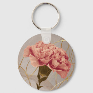 Chaveiro Cravo Floral Rosa Bege Dourado