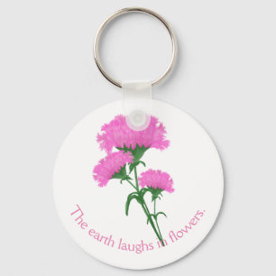 Chaveiro Cravos cor-de-rosa com texto customizável