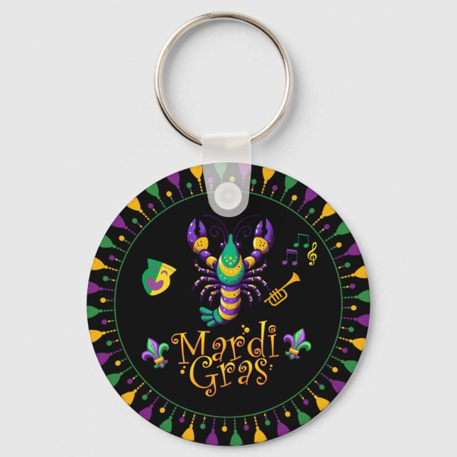 Chaveiro Crayfish/trompet/mask/fleur de lis Mardi Gras (Frente)