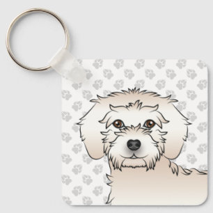 Chaveiro Cream Mini Goldendoodle Cartoon Cão e Nome