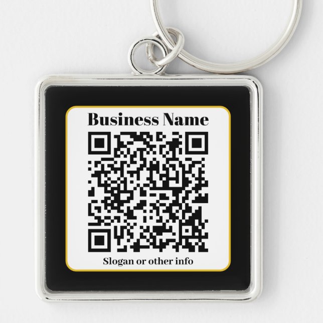 Chaveiro Create Your Own QR Code | Black White Gold Border (Frente)