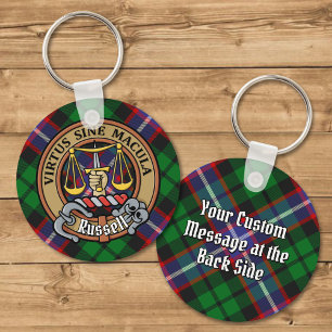 Chaveiro Crest do Clã Russell sobre Tartan