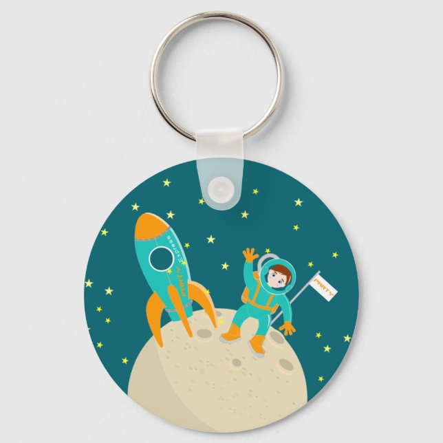 Chaveiro Criança astronauta na festa de aniversário da lua (Frente)