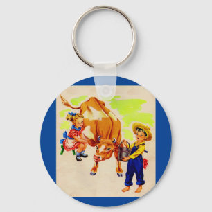 Chaveiro crianças adoráveis com uma vaca adorável