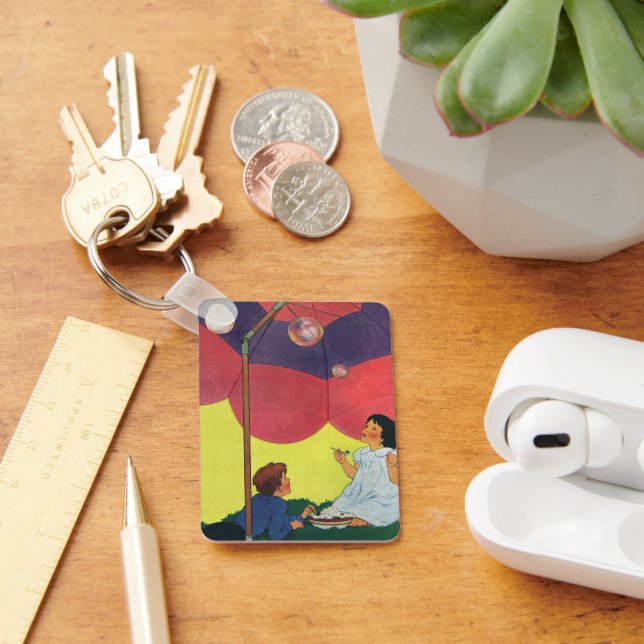 Chaveiro Crianças Antigas Jogam Menina e Menino Sopram Bolh (Mesa)