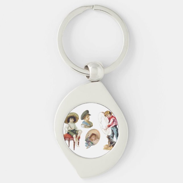 Chaveiro Crianças Victorianas charmosas e Colagem de Cães (Frente)
