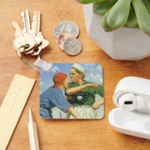 Chaveiro Crianças Vintage e Esportes, Meninos Jogando Baseb