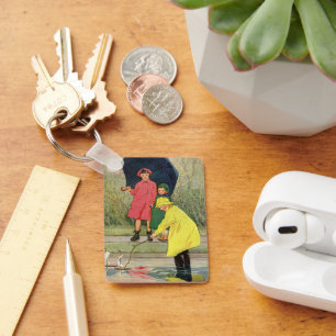 Chaveiro Crianças Vintage Jogando Pudles Brinquedos Chuva