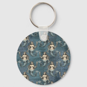Chaveiro Criaturas Marinhas Sereias Cor Azul Manuscrito