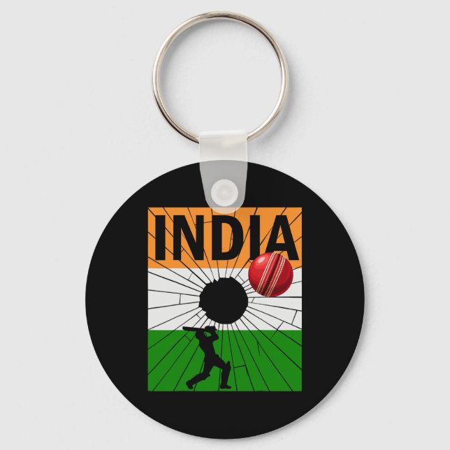 Chaveiro Cricket da Índia com Pincelada da Bandeira Indiana (Frente)