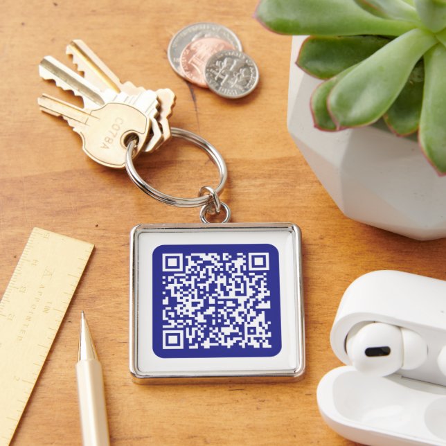 Chaveiro Crie um código QR escaneável | Azul escuro editáve (Mesa)