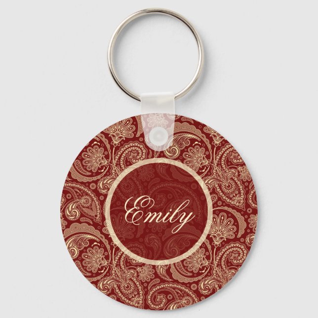 Chaveiro Crimson Red E Beige Creme Vintage Paisley (Frente)