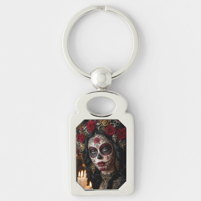 Chaveiro Crimson Rose Calavera – Dia dos Mortos Elegante (Frente)