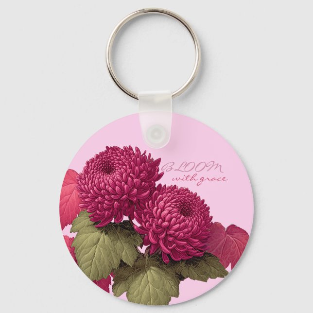 Chaveiro Crisântemo Botânico Magenta Vintage (Frente)