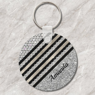 Chaveiro Cristal e brilho de prata falso Chic personalizado