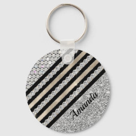 Chaveiro Cristal e brilho prateado de chic faux personaliza