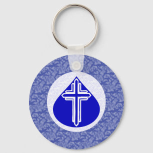 Chaveiro Cruz branca em lágrima azul Fundo azul