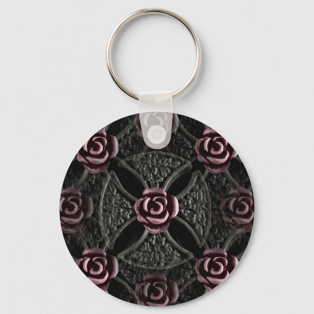 Chaveiro Cruz de ferro gótica medieval com rosa (Frente)