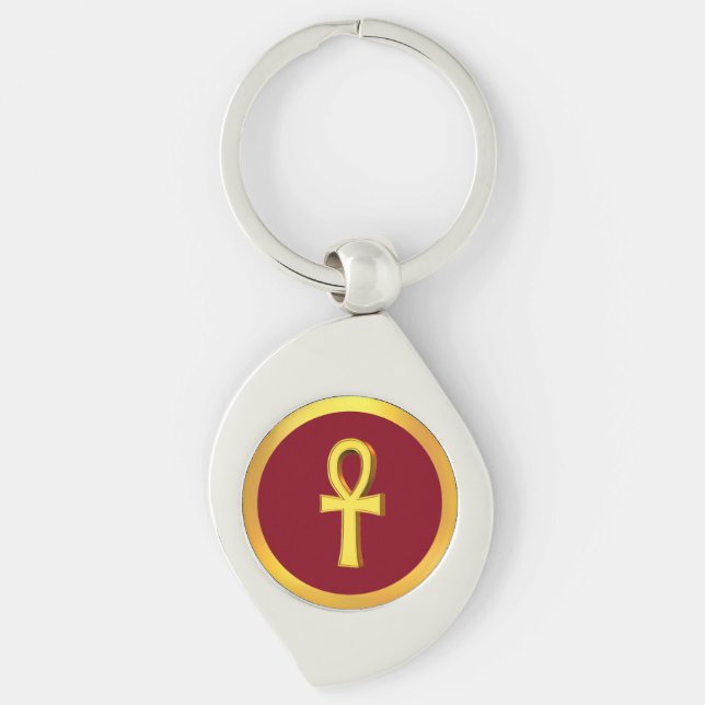 Chaveiro Cruz de Tau Ankh com Círculo Dourado sobre Carmesi (Frente)