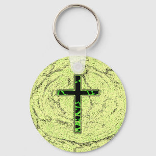 CHAVEIRO CRUZ NEGRA E VERDE COM FUNDO MARÁVEL