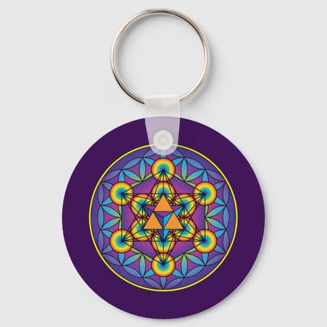 Chaveiro Cubo de Metatron Merkaba sobre Flor da Vida (Frente)