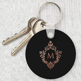 Chaveiro Cume Preto Rosa Elegante Escudo Ornate Dourado Ros