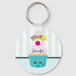 Chaveiro Cupcake azul-bonito com a face Kawaii