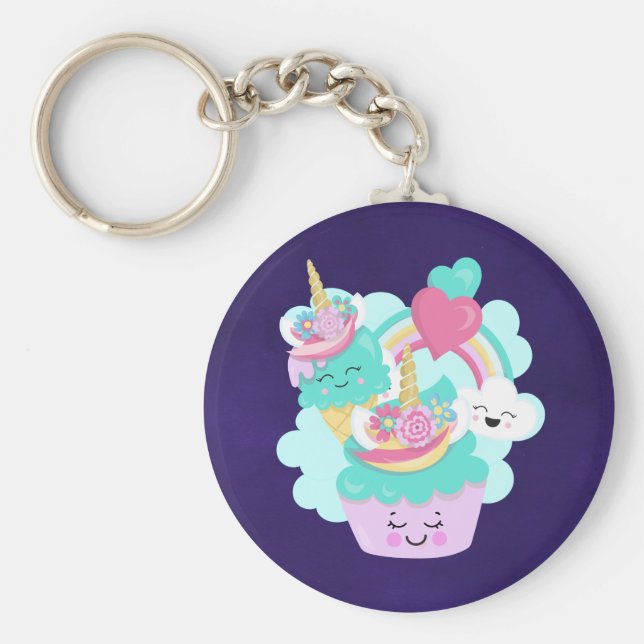 Chaveiro Cupcake bonito e Sorvete feliz (Frente)