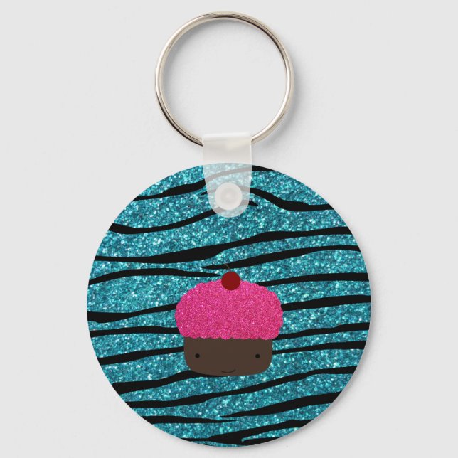 Chaveiro Cupcake brilhante cor-de-rosa turquesa (Frente)