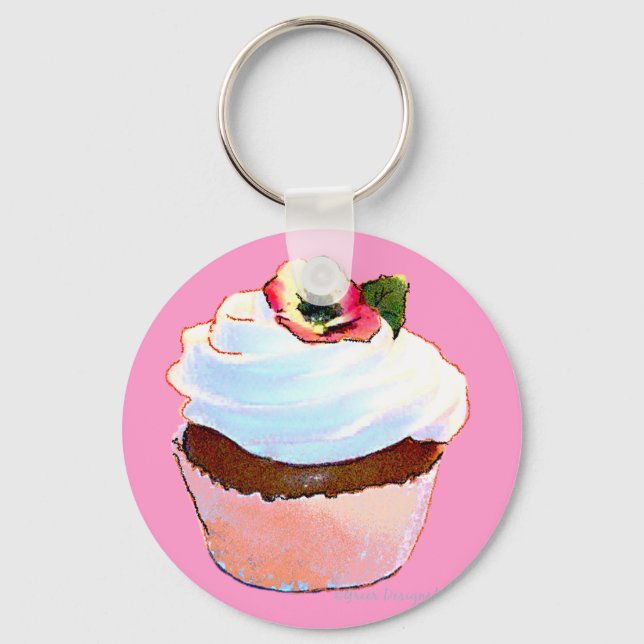 Chaveiro Cupcake com a cadeia de teclas de Design Pansy Art (Frente)