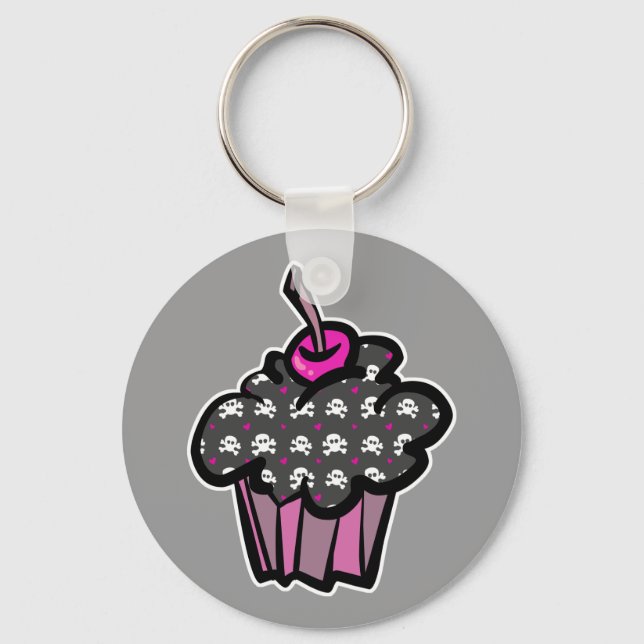 Chaveiro cupcake de caveira gótica ossos cruzados (Frente)