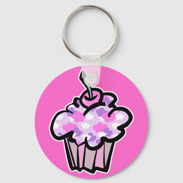 Chaveiro cupcake de nuvens rosa e roxo (Frente)