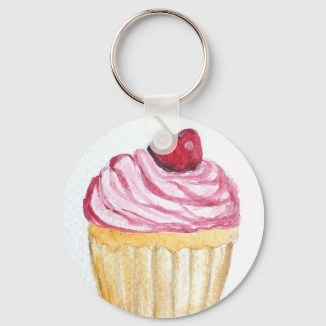 Chaveiro Cupcake rosa com cereja (Frente)