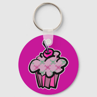 Chaveiro cupcake rosa punk crânio ossos cruzados