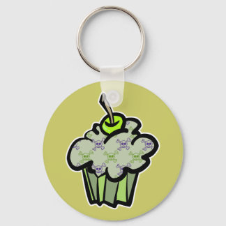 Chaveiro cupcake verde punk crânio ossos cruzados