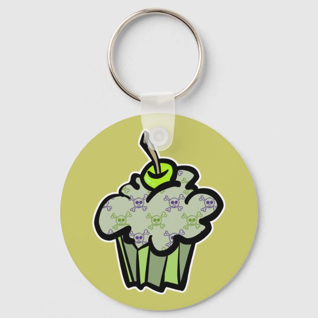 Chaveiro cupcake verde punk crânio ossos cruzados (Frente)