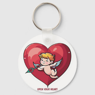 Chaveiro Cupido no Coração Vermelho